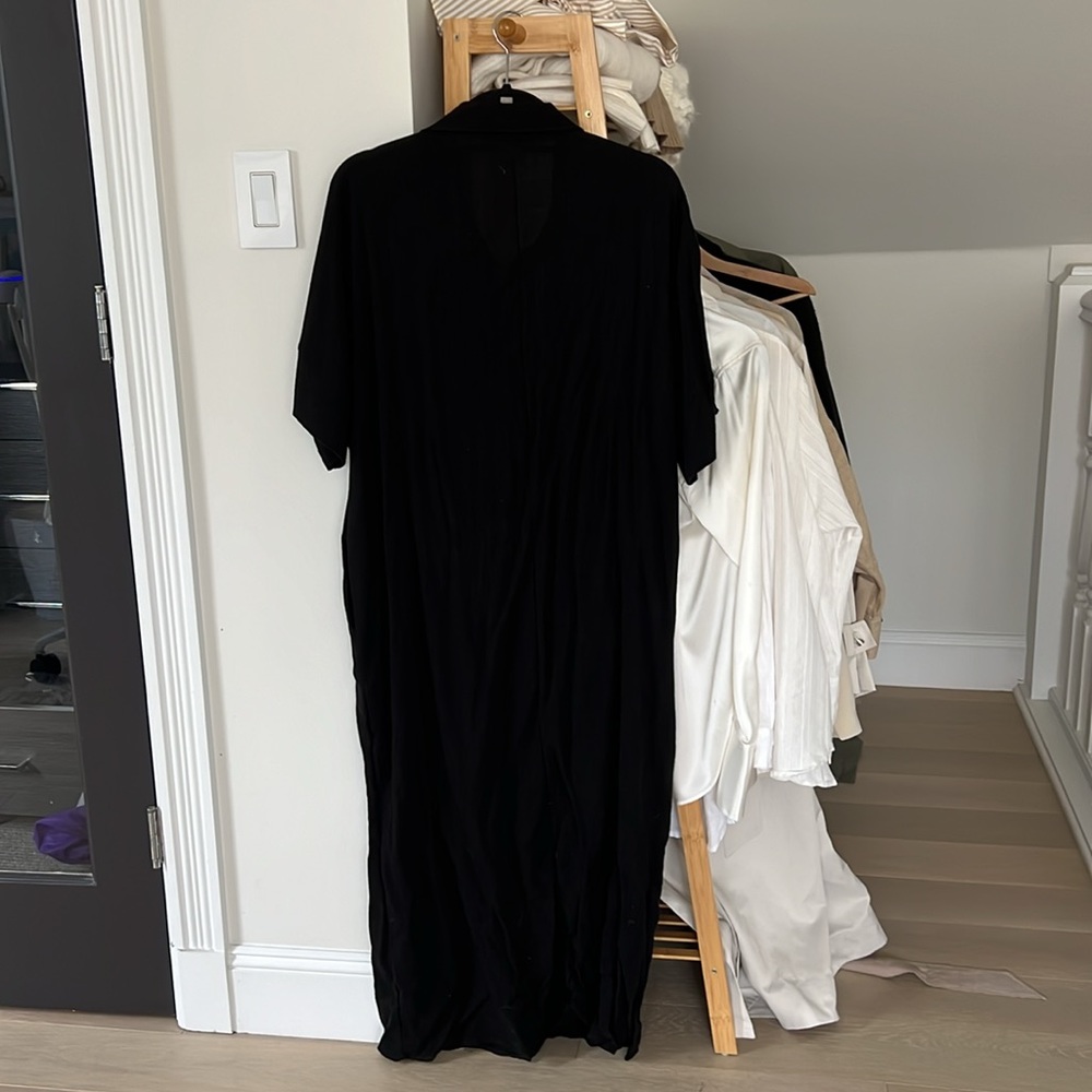 Black Oversized Button Down Maternity Midi Dress - image 7